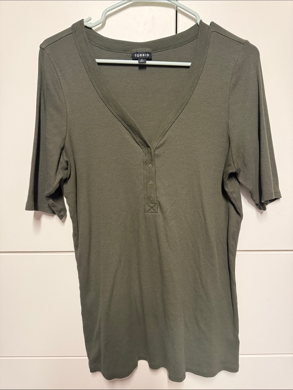torrid Olive Green Short Sleeve V-Neck Henley